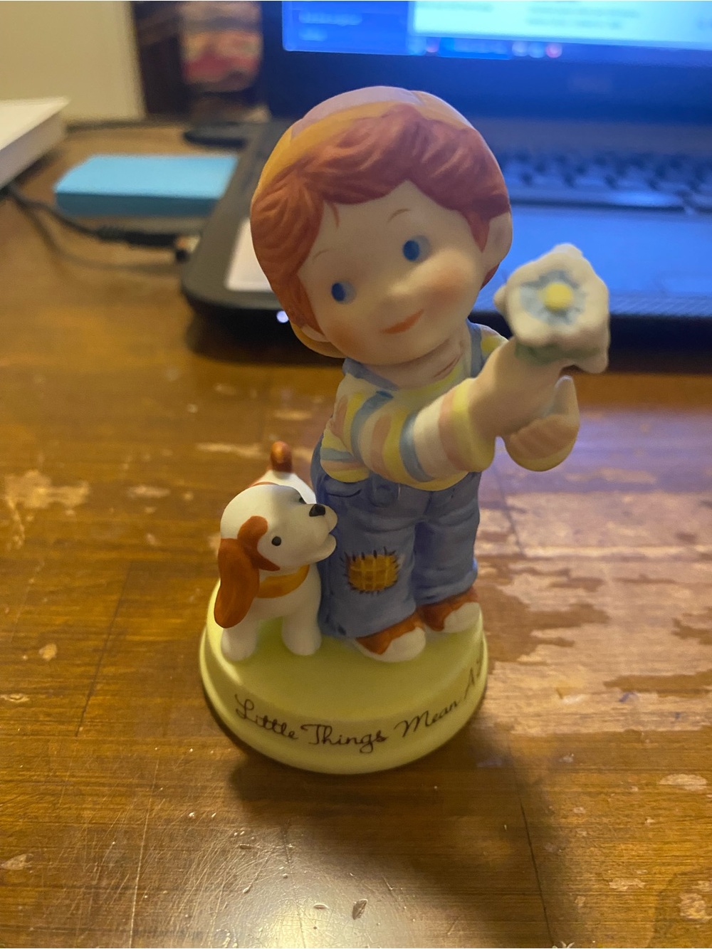 Avon Pastel Boy Figurine with Puppy - Blue, Yellow, White